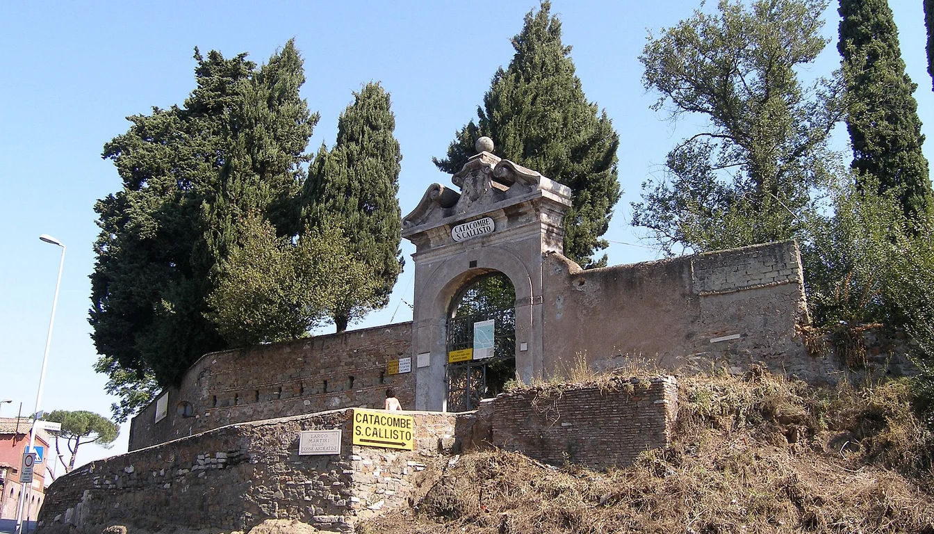 The entrance gate to the park of the Catacombs of San Callisto