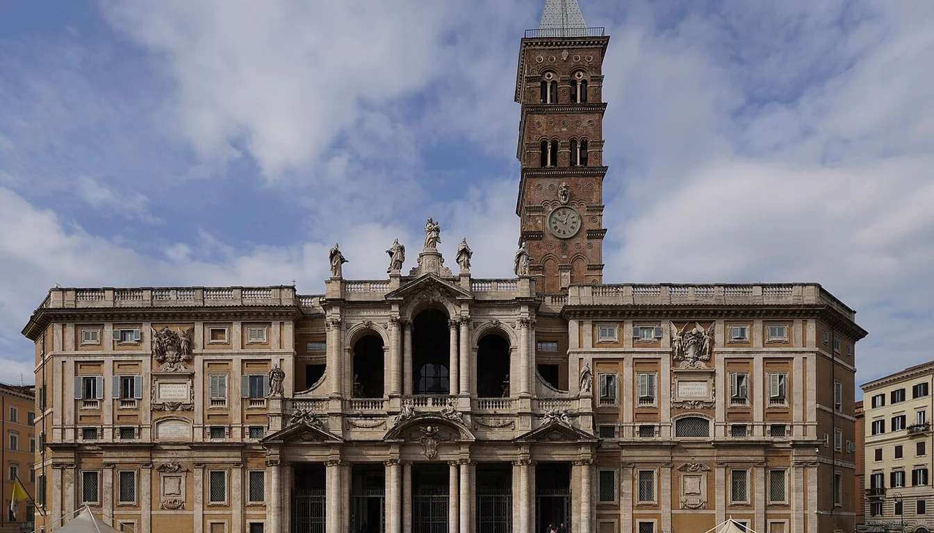 Facade and bell tower of Santa Maria Maggiore in Rome
