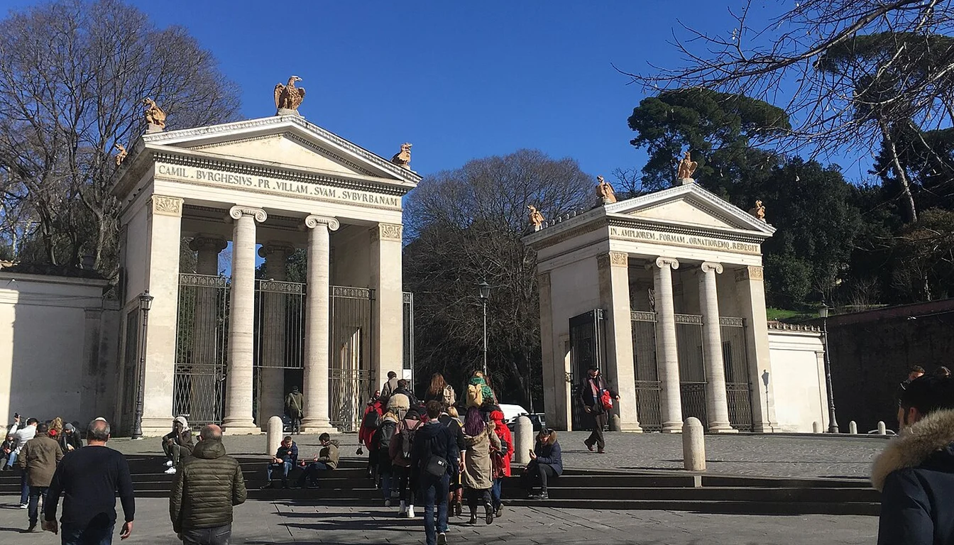 Monumental entrance to Villa Borghese at Piazzale Flaminio