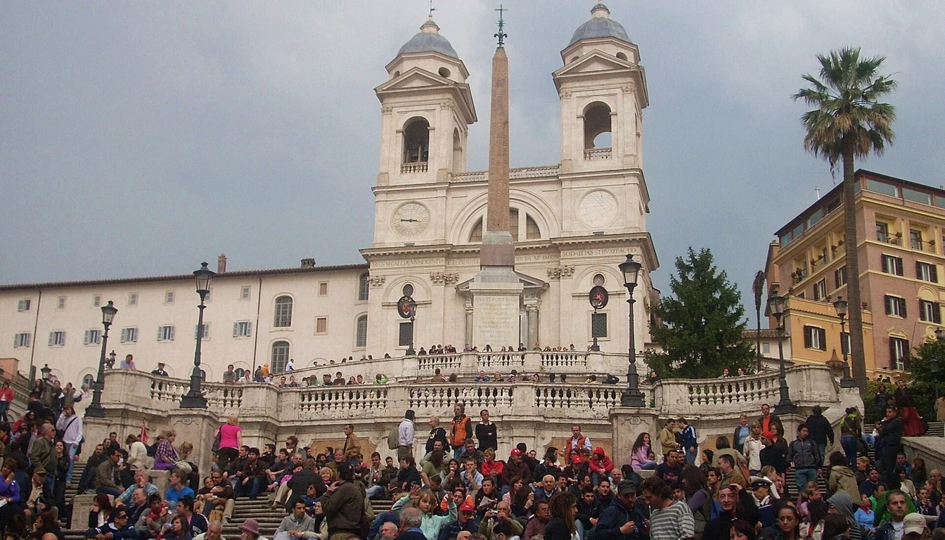 Trinità dei Monti church above the crowded Spanish Steps